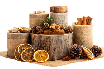 Festive christmas decoration with natural elements isolated on transparent background