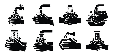 handwash silhouette simple icon set