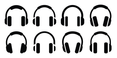 headphones silhouette simple icon set