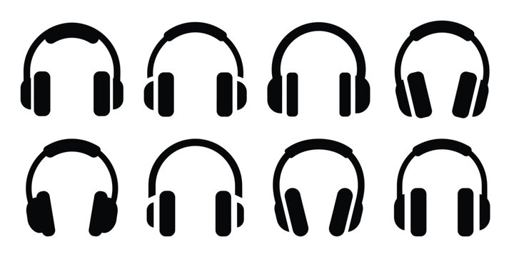 headphones silhouette simple icon set