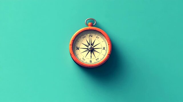 Vintage compass on teal background with shadow effect