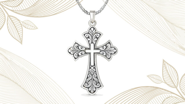 Elegant silver cross pendant with intricate details, a timeless symbol of faith and devotion, perfect for jewelry designs and meaningful gifts
