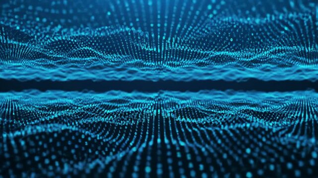 Abstract technology background with blue digital binary code data points, connection concept, big data visualization.
