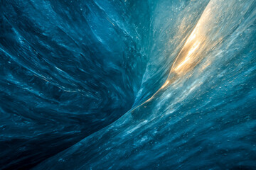 Glimmering turquoise water waves with golden light reflections