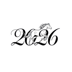 Elegant horse integrated with the number 2026 calligraphy.
