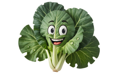 Green cabbage cartoon character on transparent background