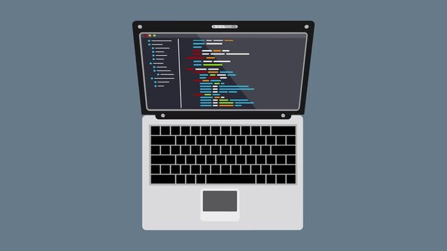 Program code on laptop - flat design style