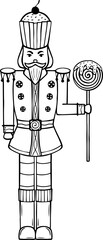 Line art nutcracker with holiday sweets decor