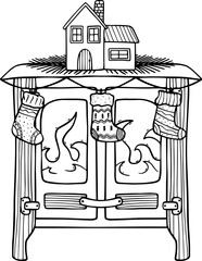 Fireplace with decorations, cozy winter time