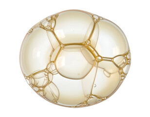 Golden soap bubble foam cluster with transparent cells and abstract organic round structure macro closeup on isolated background