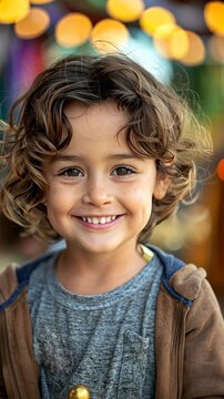 selective focus on proud child displaying award and smiling broadly