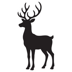 Fototapeta premium Simple Black Reindeer Silhouette with Large Antlers Isolated Vector Icon