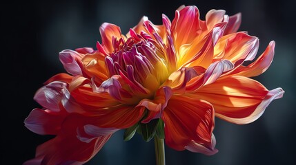 Obraz premium A stunning view of a vibrant flower under innovative lighting, highlighting intricate petals and dramatic shadows in photorealistic detail.