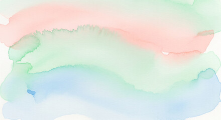 Abstract background with soft pastel watercolor washes in serene shades of pink, green, and blue creating a dreamy and artistic texture