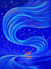 Fantasy Light flow Christmas Sleigh Line Art Illustration