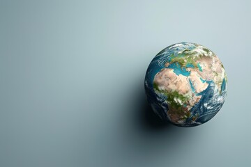 Fototapeta premium A detailed earth sphere is shown against a plain background. The image highlights various continents, mountains, and oceans, emphasizing the planet's features without distractions