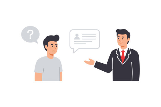 Business Communication: Man Asking Question and Professional Explaining Information - Powered by Adobe