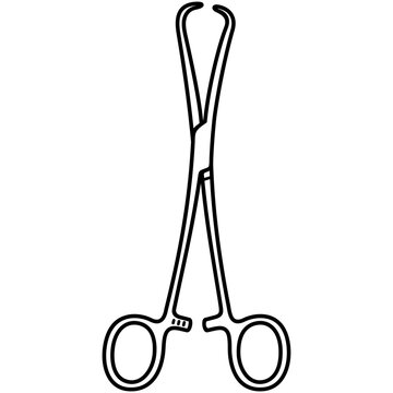 Tenaculum forceps. Surgical instrument. Vector outline icon.