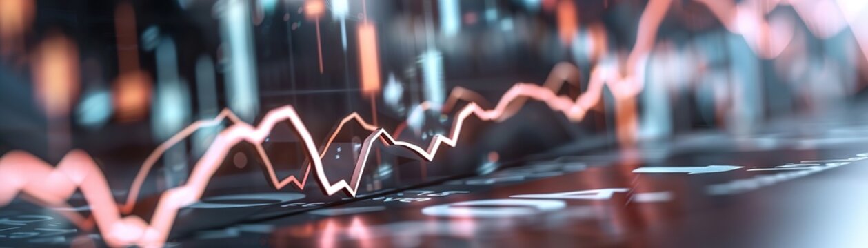 Line chart silhouette is displayed at the bottom of the scene, indicating data trends through peaks and valleys, while the top area remains blank, suggesting potential information
