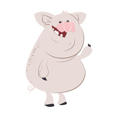 Laughing pig character cartoon