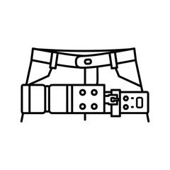 Scuba diving utility belt with weight and equipment, outline vector icon.