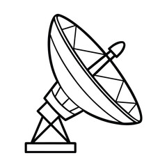 Satellite dish antenna on a blue sky background receives wireless communication signals for broadcasting and internet data