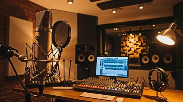 Inside recording studio, a dynamic capture of music production.