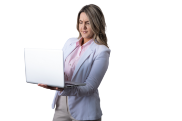 Businesswoman experiencing laptop problem and work frustration