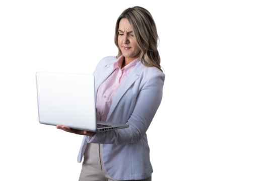 Businesswoman experiencing laptop problem and work frustration - Powered by Adobe