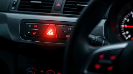 Activating car hazard lights with button press in modern vehicle interior