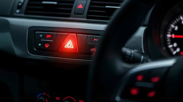 Activating car hazard lights with button press in modern vehicle interior