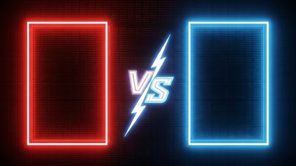Neon versus screen template with red and blue glowing frames