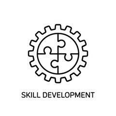 Gear with puzzle pieces inside symbolizing skill development