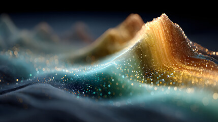 Abstract data wave with glowing particle peak representing anomaly detection outlier detection signal amid normal pattern.