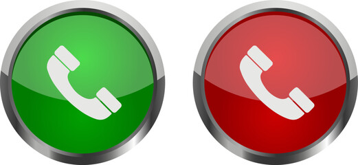 Green answer and red reject glossy phone buttons icon set