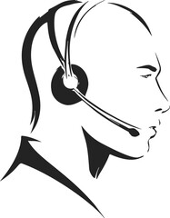 Call center agent sketch hand drawn profile with headset. Vector illustration
