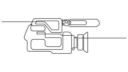 Continuous one line drawing of Professional video camera vector illustration. Continuous one line drawing of a retro cinema camera. with lens and microphone isolated on transparent background