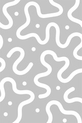 Seamless grey abstract pattern with organic white wavy shapes, ideal for minimalist backgrounds, textures, textiles, branding, and modern design projects.