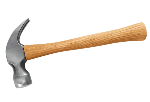 Sturdy metal hammer with wooden handle designed for effective construction work.