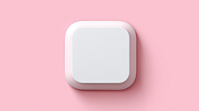 A 3D rendered, square button against a pastel backdrop, offering a clean, modern aesthetic. The button is slightly raised, suggesting interactivity