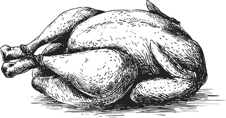Roast chicken sketch hand drawn whole poultry detailed illustration. Vector illustration