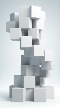 Slowly rotating interlocking white geometric cubes form an impossible optical illusion structure on a pale background demonstrating complexity Slowly rotating, blank canvas, background loop