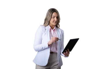 Businesswoman using digital tablet and stylus working
