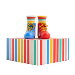Two colorful shoes on a striped gift box isolated on transparent background