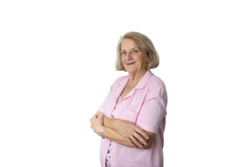 Smiling senior woman posing with crossed arms