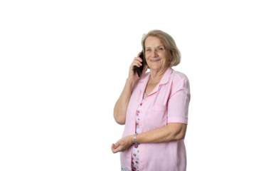 Happy elderly woman talking on smartphone smiling communication