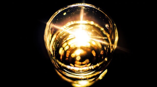 Golden schnapps liquid in a crystal glass, light refraction on a dark surface, minimalist style. bar promotions, beverage menus, designed for product packaging and bar promotions.