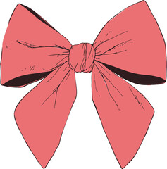 Red bow sketch, hand drawn style with simple elegant lines. Vector illustration