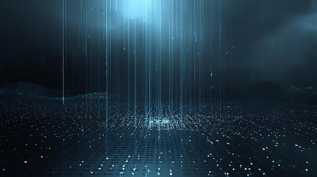 Abstract digital data stream flowing downwards with bright light. - Powered by Adobe