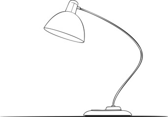 Desk lamp sketch, hand drawn style with curved adjustable arm on table. Vector illustration